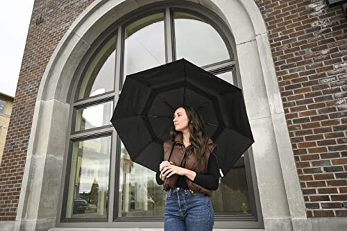 ShedRain WindPro - Vented Auto Open Auto Close Portable Compact Travel Umbrella for Rain and Wind with Teflon, Black - 5