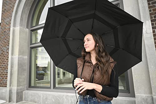 ShedRain WindPro - Vented Auto Open Auto Close Portable Compact Travel Umbrella for Rain and Wind with Teflon, Black - 7