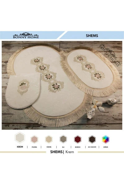 Shems Cream 3-Piece Lace and Tassel Toilet Set Bathroom Rug Mat Set - 2