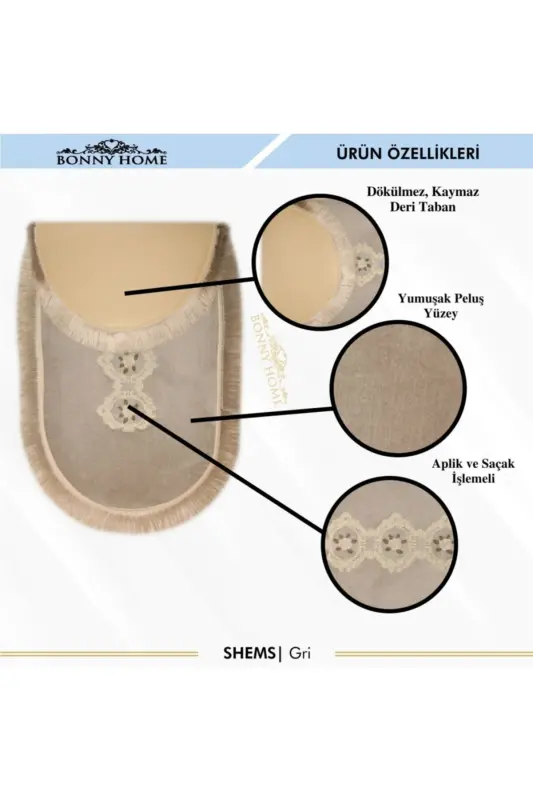 Shems Grey 3-Piece Lace and Tasseled Toilet Seat Cover Bathroom Rug Mat Set-Grey - 3