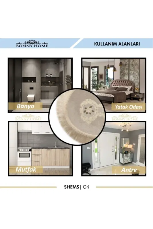 Shems Gri 3li Dantelli va Sochakli Klozet Takimi Banyo Halisi Paspasi Seti-Gri - 5