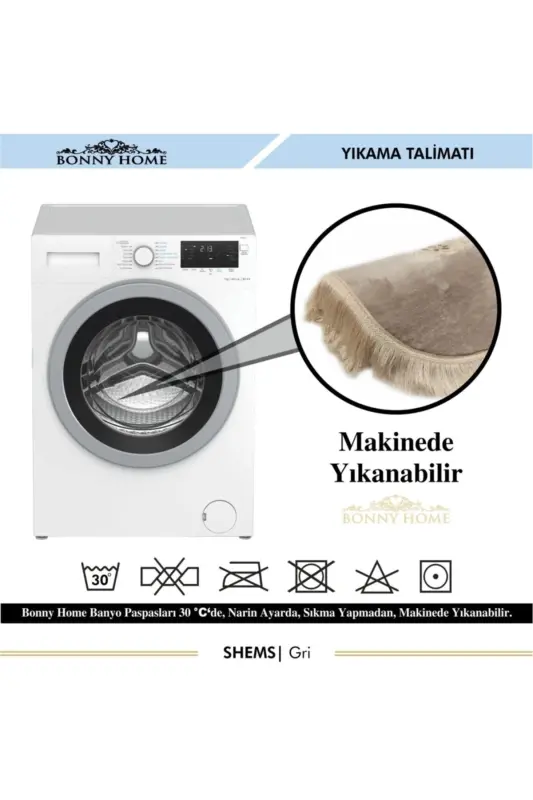 Shems Gri 3li Dantelli va Sochakli Klozet Takimi Banyo Halisi Paspasi Seti-Gri - 6