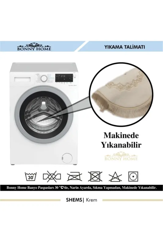 Shems Krem 3-lü Dantelli va Ro'molli Klozet Garnituri, Hammam gilam to'plami - 5