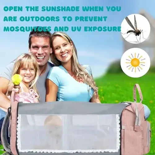 Shengmeister Diaper Bag, Baby Essentials, Multi-functional Large-capacity Diaper Bag Backpack, Best Gift for Newborns with Diaper Changing Station, Travel Essentials Diaper Bag Backpack (Pink) - 5