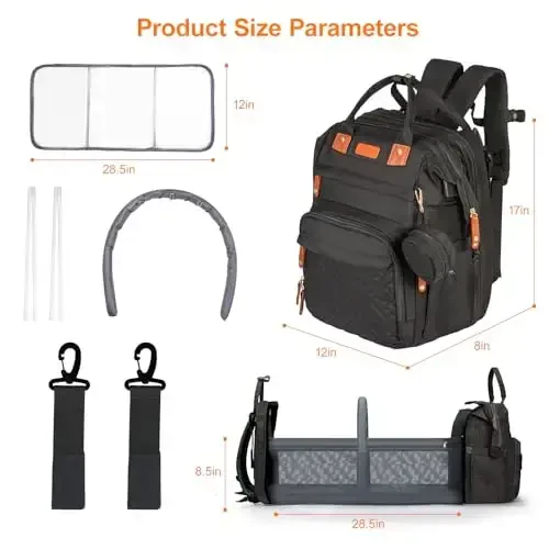 Shengmeister Diaper Bag Backpack, with Changing Table Backpack, 900D Oxford Cloth, Large Capacity Diaper Backpack, 3 in 1 Multifunctional Travel Baby Diaper Backpack (Large Black) - 4