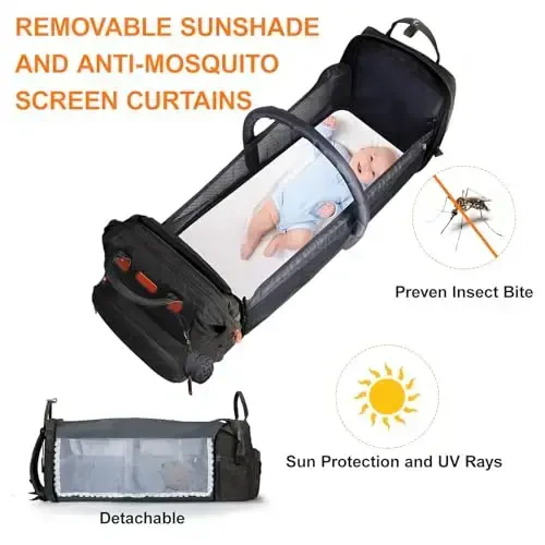 Shengmeister Diaper Bag Backpack, with Changing Table Backpack, 900D Oxford Cloth, Large Capacity Diaper Backpack, 3 in 1 Multifunctional Travel Baby Diaper Backpack (Large Black) - 5