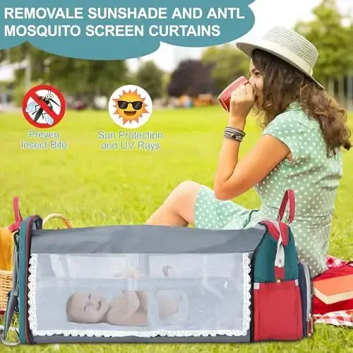 Shengmeister Diaper Bag Ryukzagi, Chaqaloqlar uchun Diaper Sumkasi, Ko'p Funktsiyali Katta Hajmli, Diaper Almashtirish Stantsiyasi bilan, Sayohat Diaper Ryukzagi (Moviy-Yashil) - 5