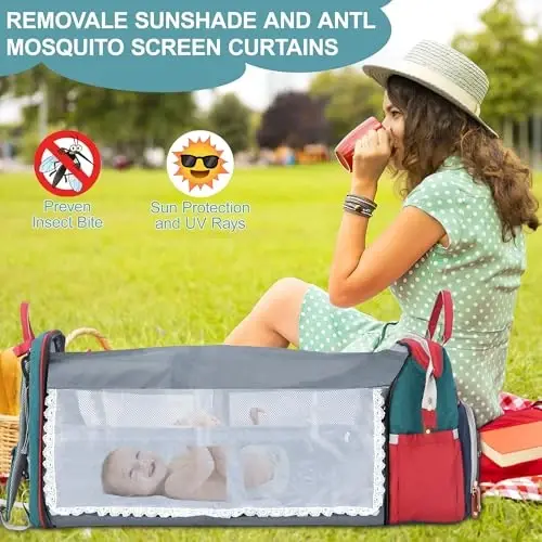 Shengmeister Diaper Bag Ryukzagi, Chaqaloqlar uchun Diaper Sumkasi, Ko'p Funktsiyali Katta Hajmli, Diaper Almashtirish Stantsiyasi bilan, Sayohat Diaper Ryukzagi (Moviy-Yashil) - 5