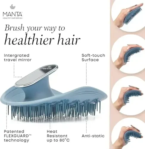 Щетка для волос Manta Mirror Anti Breakage, массажная щетка для влажных и сухих волос, мягкая щетка для поврежденных волос и всех типов волос, распутывающая щетка для женщин и мужчин, щетка для кудрявых волос, синяя - 3