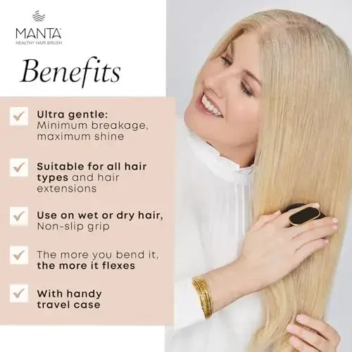 Щетка для волос Manta Mirror Anti Breakage, массажная щетка для влажных и сухих волос, мягкая щетка для поврежденных волос и всех типов волос, распутывающая щетка для женщин и мужчин, щетка для кудрявых волос, синяя - 5