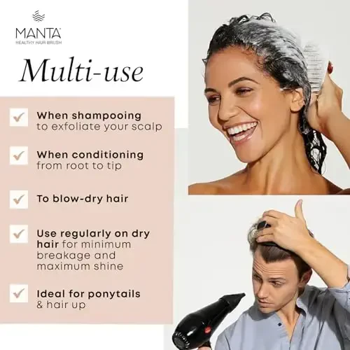 Щетка для волос Manta Mirror Anti Breakage, массажная щетка для влажных и сухих волос, мягкая щетка для поврежденных волос и всех типов волос, распутывающая щетка для женщин и мужчин, щетка для кудрявых волос, синяя - 6