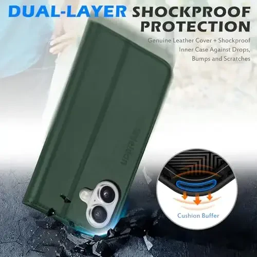 SHIELDON Case for iPhone 16 5G 2024, Haqiqiy charm hamyon RFID blokirovka kartasi uyasi Kickstand Magnit zarba o'tkazmaydigan TPU telefon ushlagichi iPhone 16 6.1