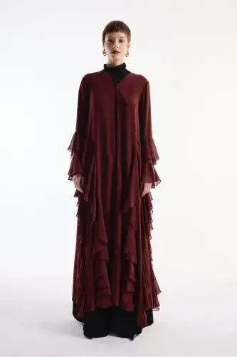 Shifon Abaya Volan Detalli Bordo Şal-bordo - 1