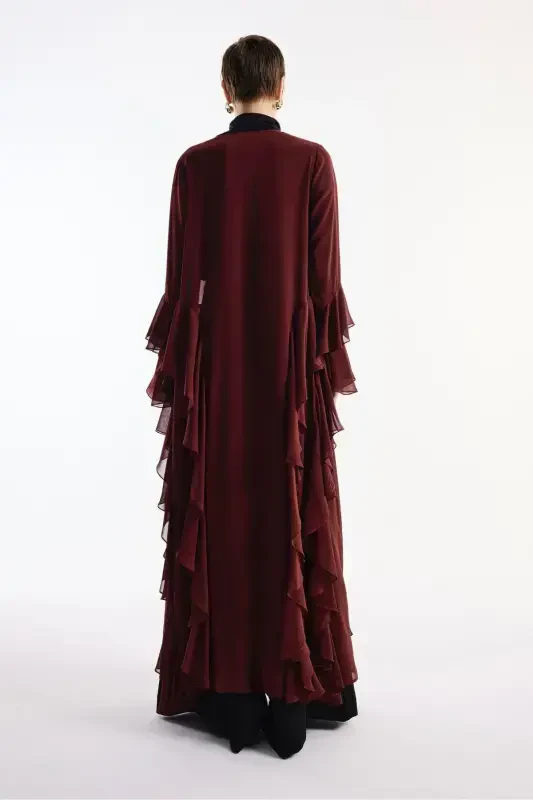 Shifon Abaya Volan Detalli Bordo Şal-bordo - 4