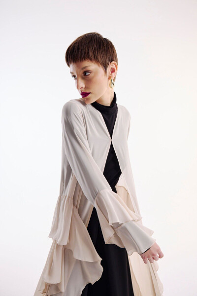 Shifon Abaya Volan Detaylari Nude + Shol - NUUM DESIGN (1)