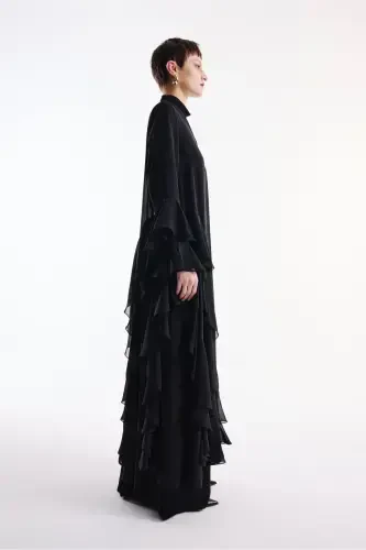 Shifon Abaya Volan Tafsilotli Qora + Shol-Qora - NUUM DESIGN (1)