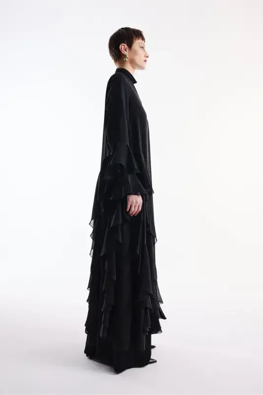 Shifon Abaya Volan Tafsilotli Qora + Shol-Qora - 2