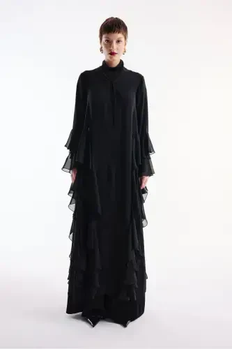 Shifon Abaya Volan Tafsilotli Qora + Shol-Qora - 3