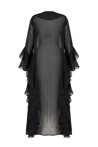 Shifon Abaya Volan Tafsilotli Qora + Shol-Qora - 5