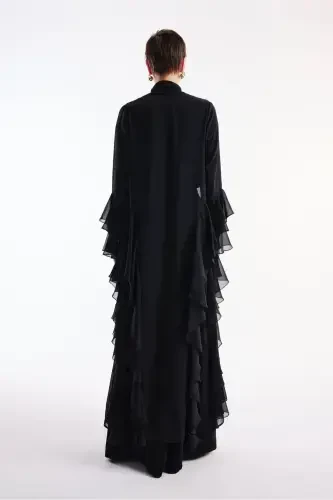 Shifon Abaya Volan Tafsilotli Qora + Shol-Qora - 6