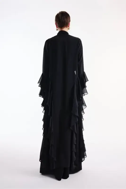 Shifon Abaya Volan Tafsilotli Qora + Shol-Qora - 6