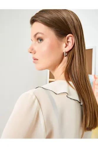 Shifon Bluz Frfirl V Yaka Balon Kol - 1