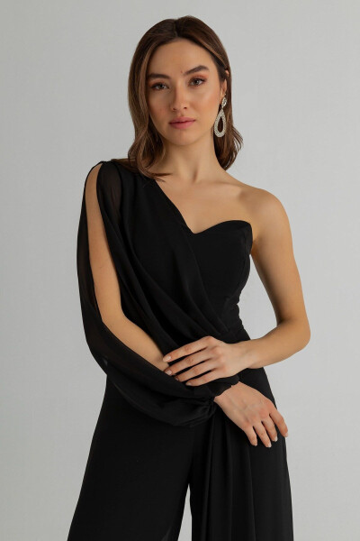 Shifon Kamar detallari bilan ko'krak qafasi to'ldirilgan draperli keng palto - 2