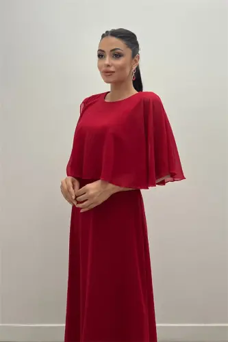 Shifon Mato Boleroli Koʻylak - QIZIL - 4