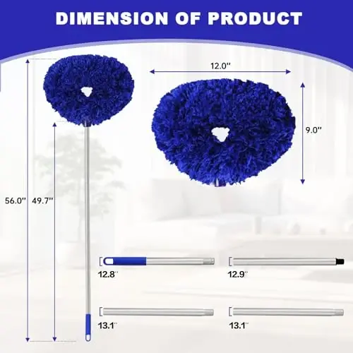 Shift fan tozalgichi, qayta ishlatiladigan mikrofiber, cho'ziluvchi tayoqcha bilan, 13 dan 49,7 dyuymgacha sozlanadigan, devor, mebel, eshik, deraza tepalarini tozalash uchun. (Qorong'i ko'k) - 6