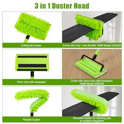 Shift Shift Fan Cleaner Duster, 75 dyuymli uzaytma ustuni bilan, Shift Shift fan pichoqlari uchun moslashuvchan fan dastasi, Yuqori Shift Shift fani uchun qayta ishlatiladigan tozalash vositasi, Tor joylar uchun ingichka dasta - 4