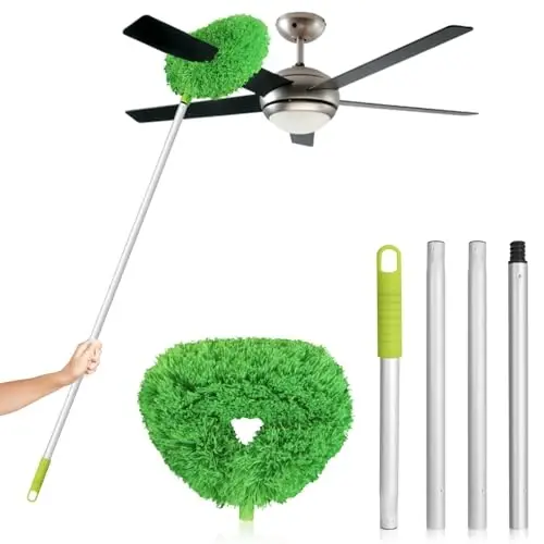 Shiftli Fan Tozalagich Chang Yutgich Baland Shiftli Kengaytirilgan Fan Pichog'i Tozalagich 13 dan 50 Dyumgacha Qayta Foydalanish Mumkin Mikrofiber Shiftli Fan Chang Yutgichi Mebel Kitob Javoni Devor Eshigi Uchun Kengaytma Tutqichli (Yashil) - 1