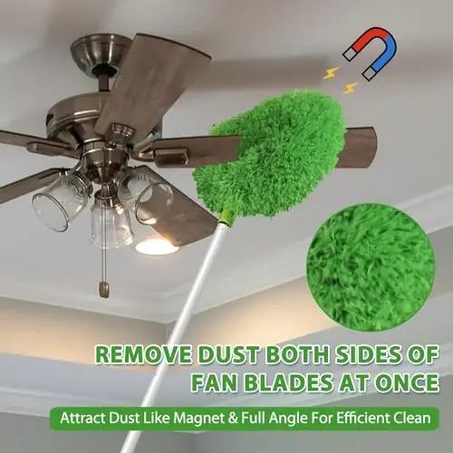 Shiftli Fan Tozalagich Chang Yutgich Baland Shiftli Kengaytirilgan Fan Pichog'i Tozalagich 13 dan 50 Dyumgacha Qayta Foydalanish Mumkin Mikrofiber Shiftli Fan Chang Yutgichi Mebel Kitob Javoni Devor Eshigi Uchun Kengaytma Tutqichli (Yashil) - MODAZONE (1)