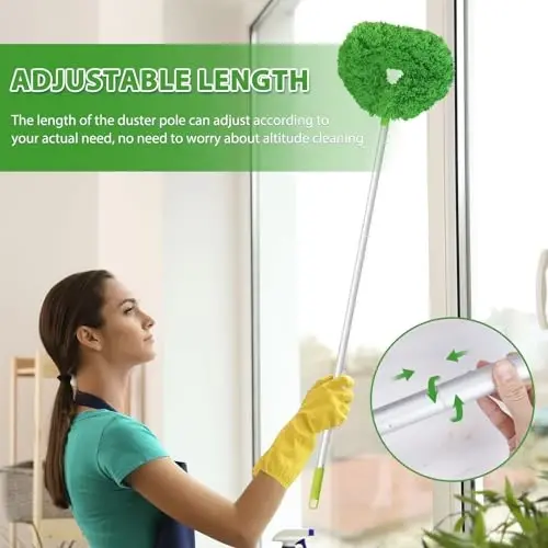 Shiftli Fan Tozalagich Chang Yutgich Baland Shiftli Kengaytirilgan Fan Pichog'i Tozalagich 13 dan 50 Dyumgacha Qayta Foydalanish Mumkin Mikrofiber Shiftli Fan Chang Yutgichi Mebel Kitob Javoni Devor Eshigi Uchun Kengaytma Tutqichli (Yashil) - 3