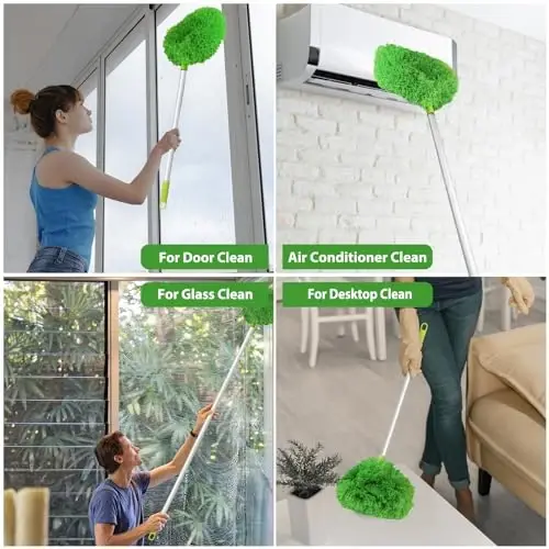 Shiftli Fan Tozalagich Chang Yutgich Baland Shiftli Kengaytirilgan Fan Pichog'i Tozalagich 13 dan 50 Dyumgacha Qayta Foydalanish Mumkin Mikrofiber Shiftli Fan Chang Yutgichi Mebel Kitob Javoni Devor Eshigi Uchun Kengaytma Tutqichli (Yashil) - 6