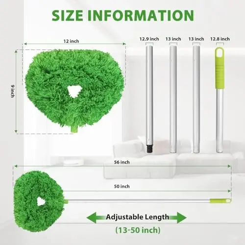Shiftli Fan Tozalagich Chang Yutgich Baland Shiftli Kengaytirilgan Fan Pichog'i Tozalagich 13 dan 50 Dyumgacha Qayta Foydalanish Mumkin Mikrofiber Shiftli Fan Chang Yutgichi Mebel Kitob Javoni Devor Eshigi Uchun Kengaytma Tutqichli (Yashil) - 5
