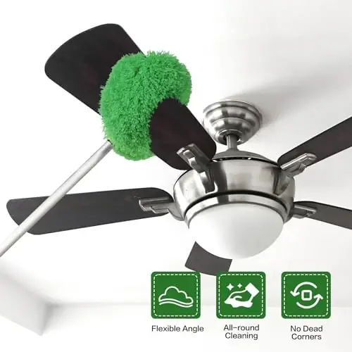 Shiftorli uzaytirgichli, devorlarni, kitob javonlarini, mebellarni, eshiklarni, derazalarni va shiftlarni tozalash uchun mo'ljangan, qayta ishlatish mumkin bo'lgan mikrofiber shift ventilyatori pichog'ini tozalovchi changyutgich (yashil) - MODAZONE (1)