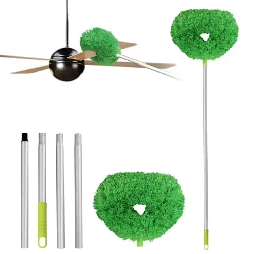 Shiftorli uzaytirgichli, devorlarni, kitob javonlarini, mebellarni, eshiklarni, derazalarni va shiftlarni tozalash uchun mo'ljangan, qayta ishlatish mumkin bo'lgan mikrofiber shift ventilyatori pichog'ini tozalovchi changyutgich (yashil) - MODAZONE