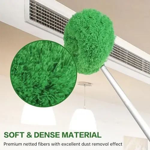 Shiftorli uzaytirgichli, devorlarni, kitob javonlarini, mebellarni, eshiklarni, derazalarni va shiftlarni tozalash uchun mo'ljangan, qayta ishlatish mumkin bo'lgan mikrofiber shift ventilyatori pichog'ini tozalovchi changyutgich (yashil) - 5