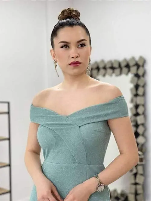 Shimmer Fabric Boat Neck Dress - MINT GREEN - 4