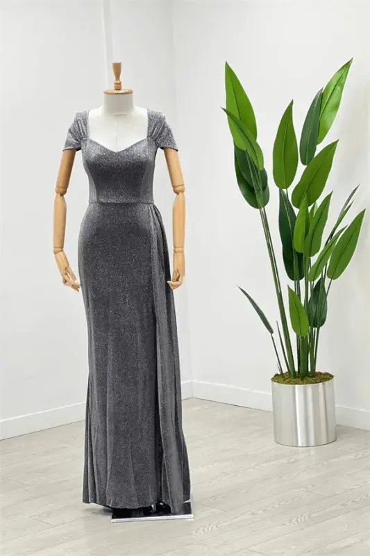 Shimmer Fabric One Shoulder Ruched Long Dress - SILVER - 2