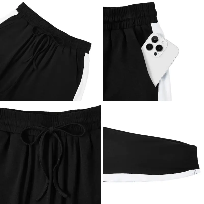 Shine Up Women Sweatsuits Casual 2 Piece Sets Striped Tracksuits Short Sleeve Summer T Shirts Long Jogger Sets Loose Activewear - 6