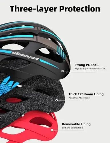 Shinmax Adult Bike Helmet with USB Rechargeable Rear Light,Magnetic Goggles | Bicycle Helmets for Men Women, 9 Lighting modes,Detachable UV400 Goggles, 27 Vents, Adjustable Fit , Removable Pads,Cycling - 3