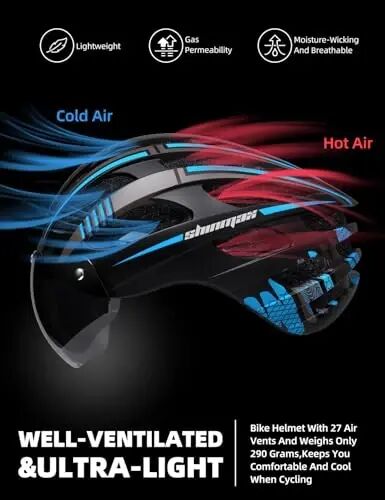 Shinmax Adult Bike Helmet with USB Rechargeable Rear Light,Magnetic Goggles | Bicycle Helmets for Men Women, 9 Lighting modes,Detachable UV400 Goggles, 27 Vents, Adjustable Fit , Removable Pads,Cycling - 6