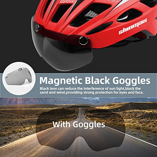 Shinmax Bike Helmet, CPSC/CPC Bike Helmet for Adult Men Women with Magnetic Goggles & Led Back Light Cycling Helmet Adjustable SM-T69 - 2