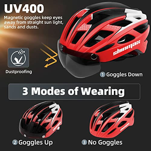 Shinmax Bike Helmet, CPSC/CPC Bike Helmet for Adult Men Women with Magnetic Goggles & Led Back Light Cycling Helmet Adjustable SM-T69 - 3