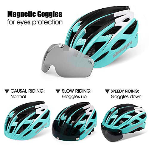 Shinmax Bike Helmet, CPSC/CPC Bike Helmet for Adult Men Women with Magnetic Goggles&Led Back Light Cycling Helmet Adjustable SM-T69 - 2