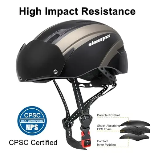 Shinmax Bike Helmet for Men Women, Bicycle Helmet with Detachable Magnetic Goggles Adjustable for Adult Road Biking Mountain Cycling Helmet (BC-001) - 3