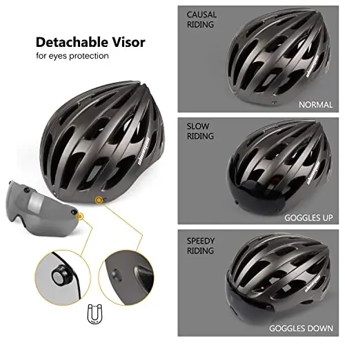 Shinmax Bike Helmet with USB Rechargeable Light & Detachable Magnetic Goggles UV Protective, Bicycle Helmet Men Women Mountain Road Adjustable Adult Cycling Helmet (WT-049) 