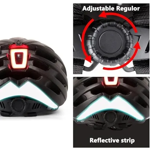 Shinmax Bike Helmet with USB Rechargeable Light & Detachable Magnetic Goggles UV Protective, Bicycle Helmet Men Women Mountain Road Adjustable Adult Cycling Helmet (WT-049) - 6