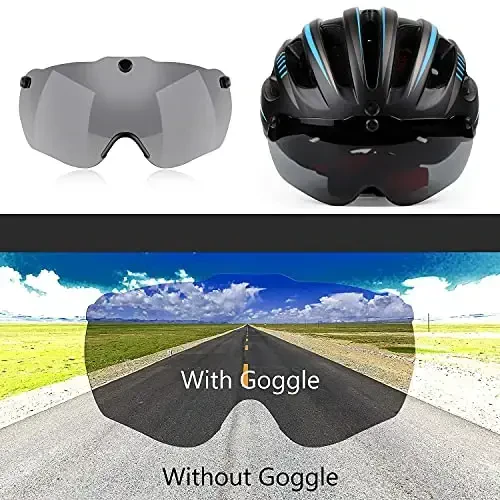 Shinmax Bike Helmet with USB Rechargeable Light & Detachable Magnetic Goggles UV Protective, Bicycle Helmet Men Women Mountain Road Adjustable Adult Cycling Helmet (WT-049) - Modazone